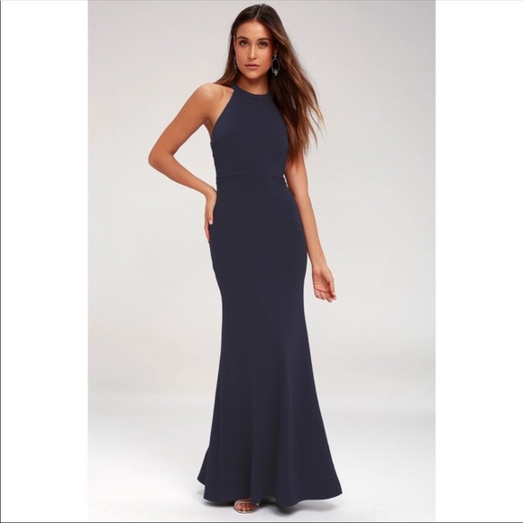 Lulus Joella Halter Maxi gown Dress blue size s - Picture 2 of 13